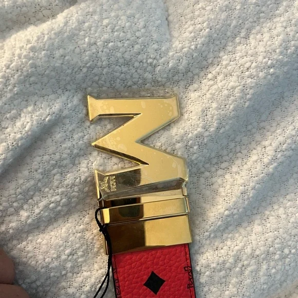 MCM Bold Red Belt with Gold Buckle